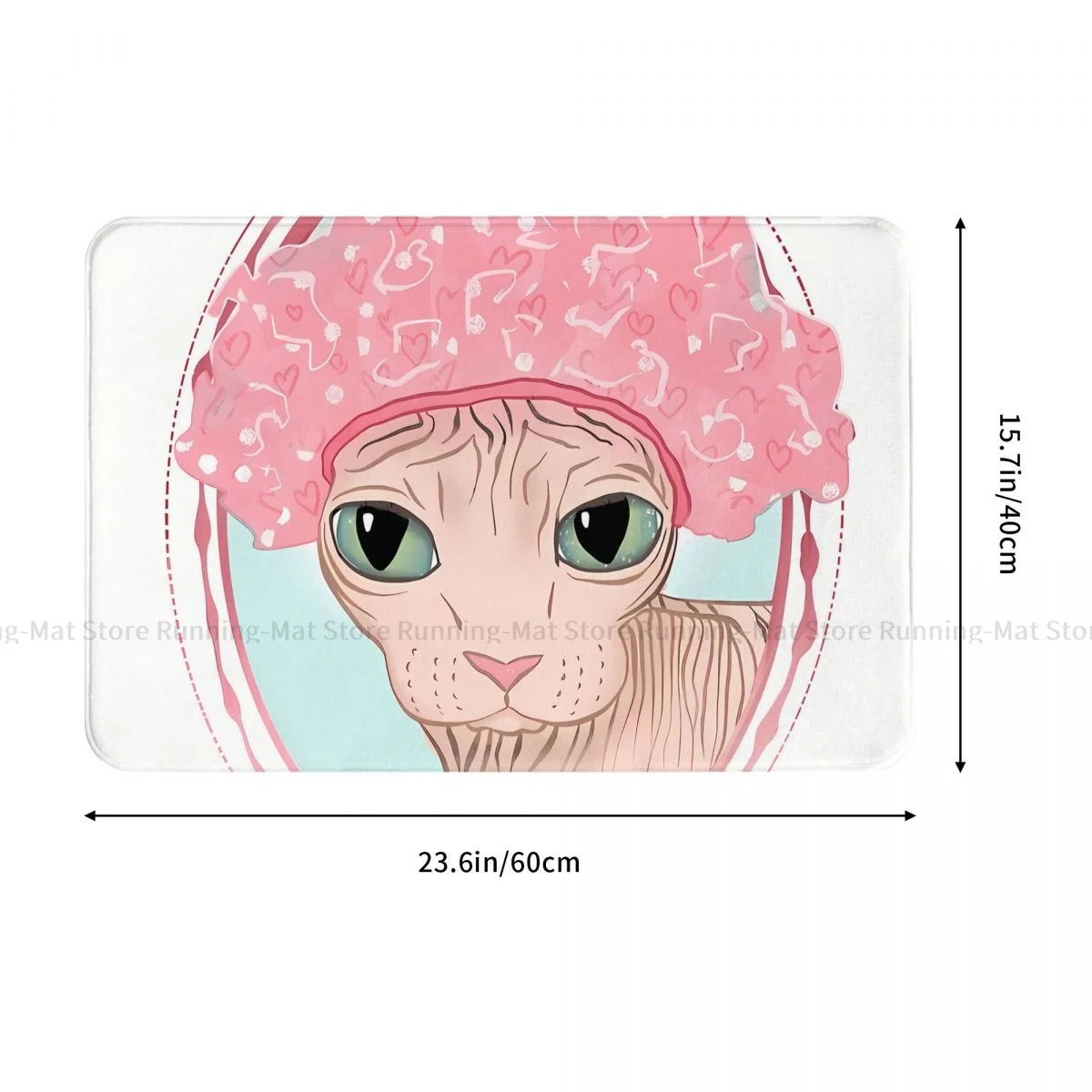 Non-slip Doormat Hairless Sphynx Cat Wearing A Pink Shower Cap Bath Bedroom Mat Outdoor Carpet Home Pattern Decor