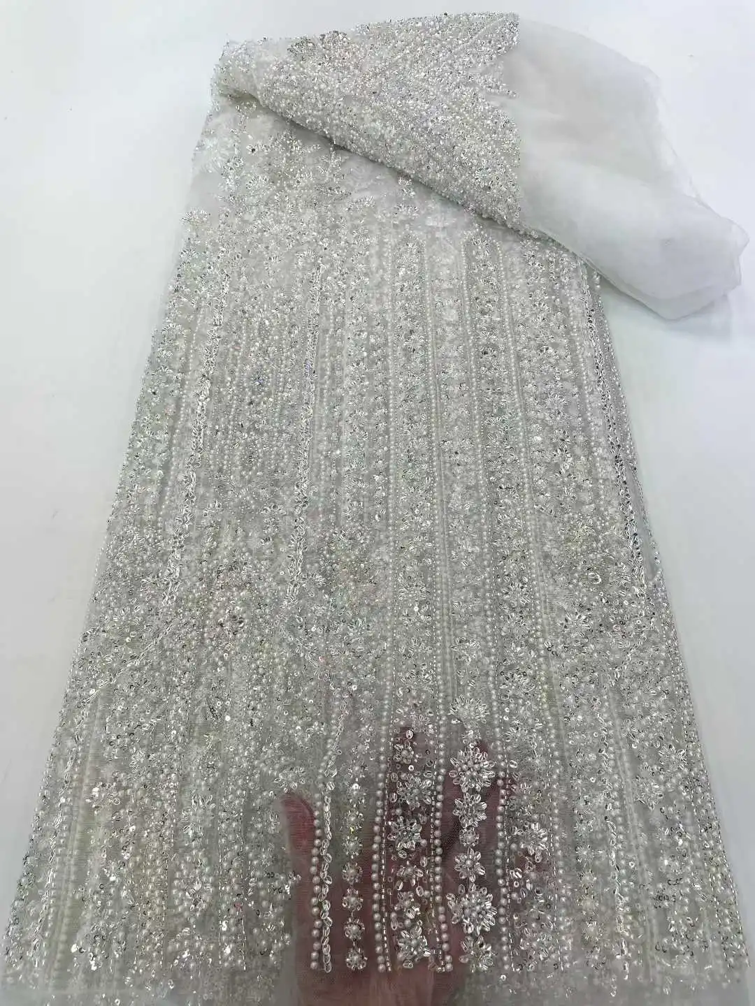 

Новая тюлевая кружевная ткань с бусинами и блестками, горячая распродажа, 2025, африканская нигерийская французская ткань для элитного свадебного платья для шитья невесты