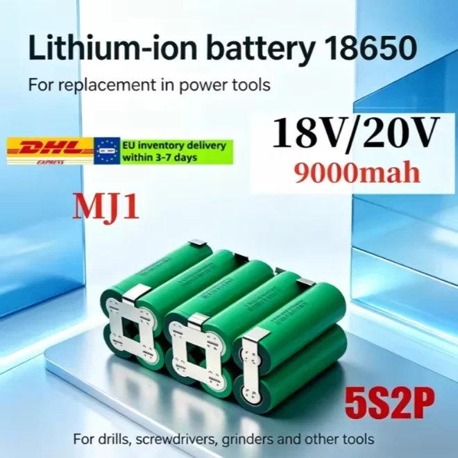 Batteria agli ioni di litio 18V/20V 9000mAh 5S2P 18650 MJ1, batteria di ricambio per utensili elettrici, trapani, cacciaviti, smerigliatrici