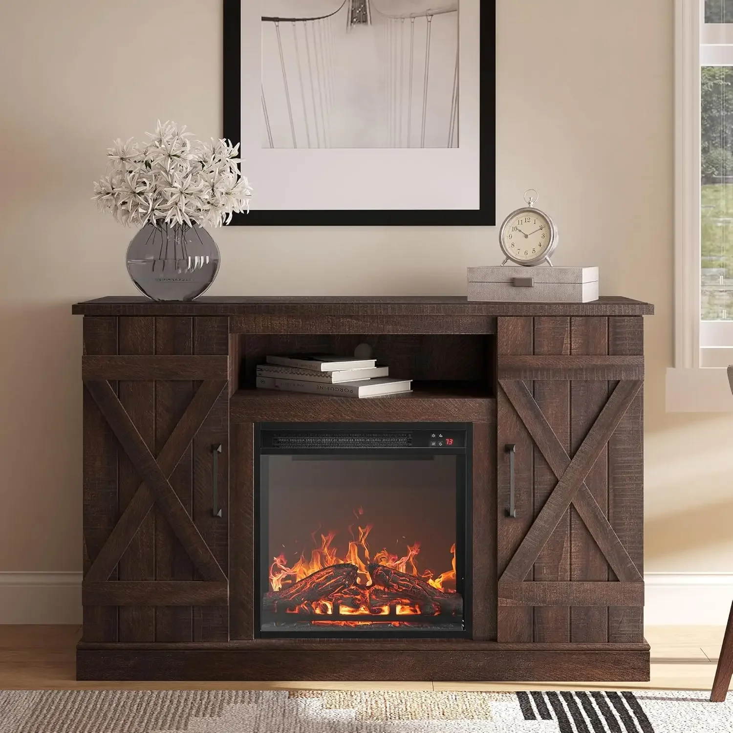 TV Stand Media Entertainment Center Console Table with Open Storage Shelves & Cabinets