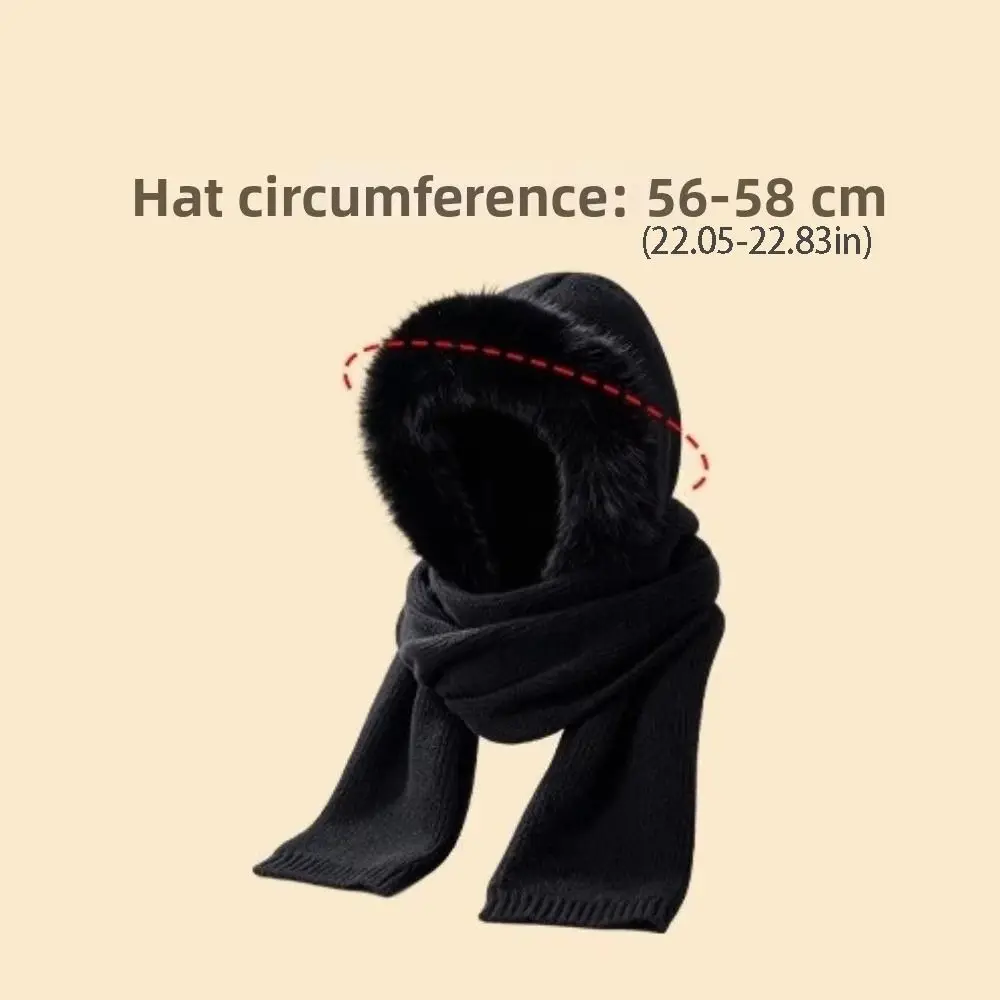 Niedliche Wollmischung Strickmütze Balaclava Mütze mit Kapuze und Schal Warme Einfarbige Mütze und Schal 2-in-1 Winter/Herbst – Detail 1