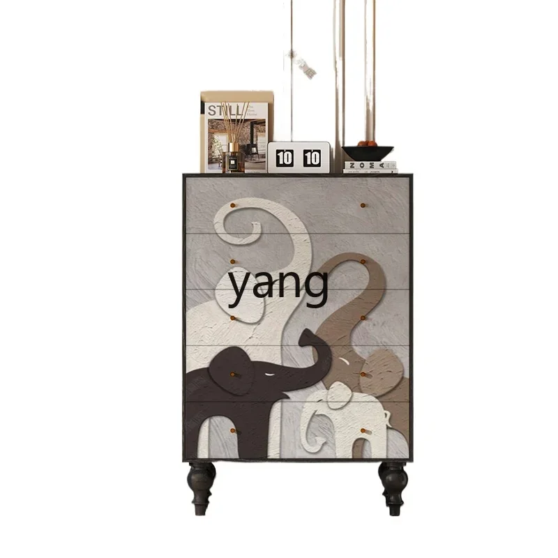 

xyy cream wind elephant solid wood chest of drawers against the wall to store multi-layer storage cabinets