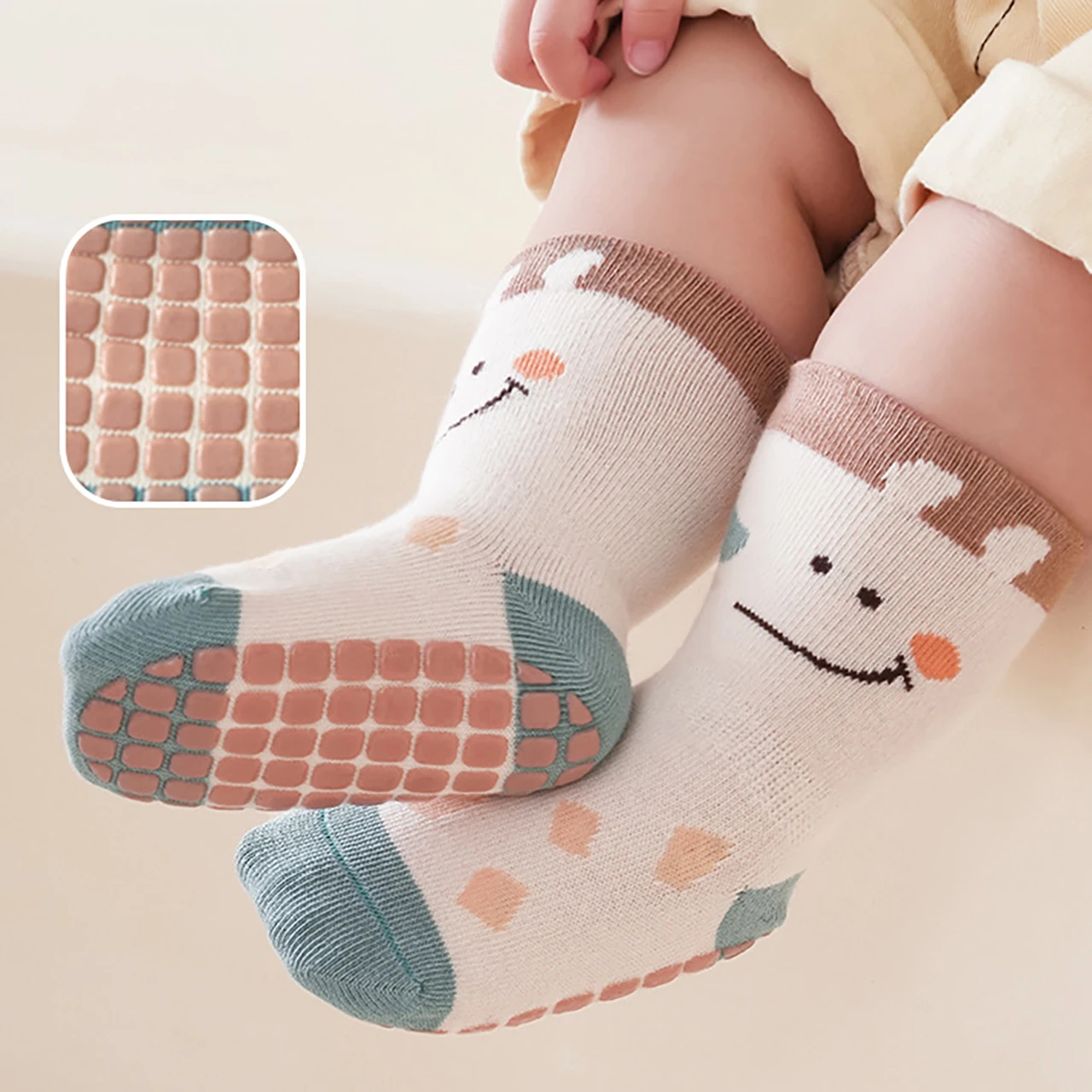 Non-slip Baby Socks with Full Rubber Soles Cute Cartoon Infants Early Learning Sock 0-5Year Toddler Walker Socks Kids Footwear