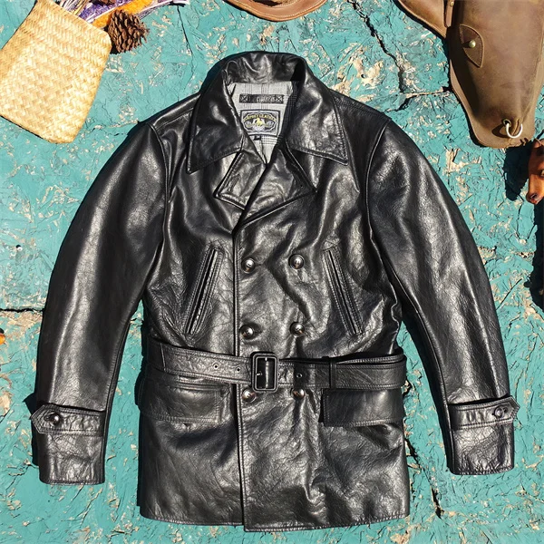 

Мужское кожаное пальто Curphey Jaet с масляным воском, смягчающая волна, скрытая волна воды, пальто из натуральной кожи с поясом средней длины, ветрозащитное