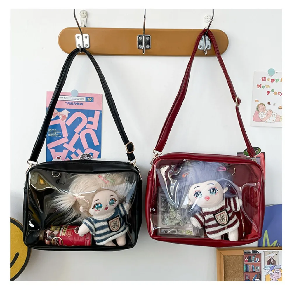 

Прозрачная большая вместительная сумка для студентов в студенческом стиле, простая и универсальная сумка через плечо из искусственной кожи, японские детские сумки Ins для девочек 25 см