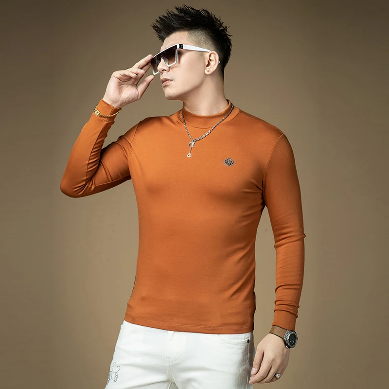 

Новая мужская футболка с высоким воротником и длинным рукавом на флисовой подкладке, однотонная, базовый слой для осени и зимы