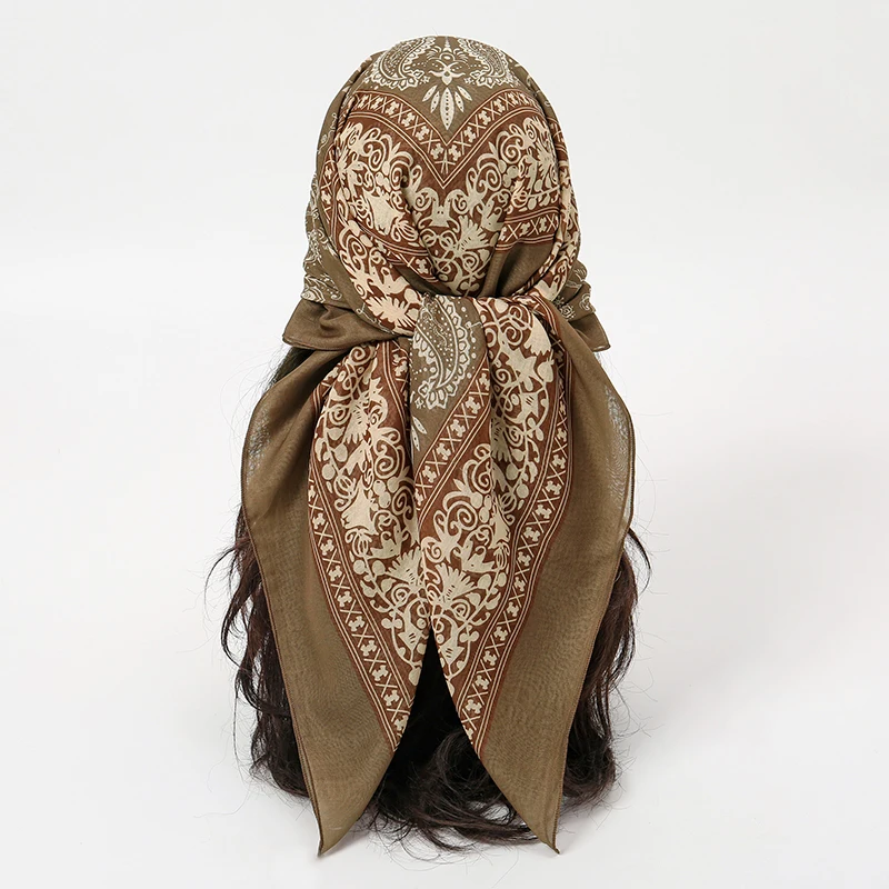 

Luxury Fashion Paisley Hijabs for Women Floral Printing Square Bandana Scarf Hair Wrap Sunscreen Shawl Hair Accessories 90*90cm