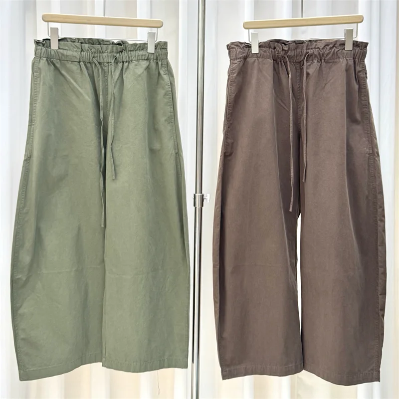 Women's pants New elastic waistband drawstring straight leg pants for autumn 2026 pure cotton wide leg pants y2k casual pants