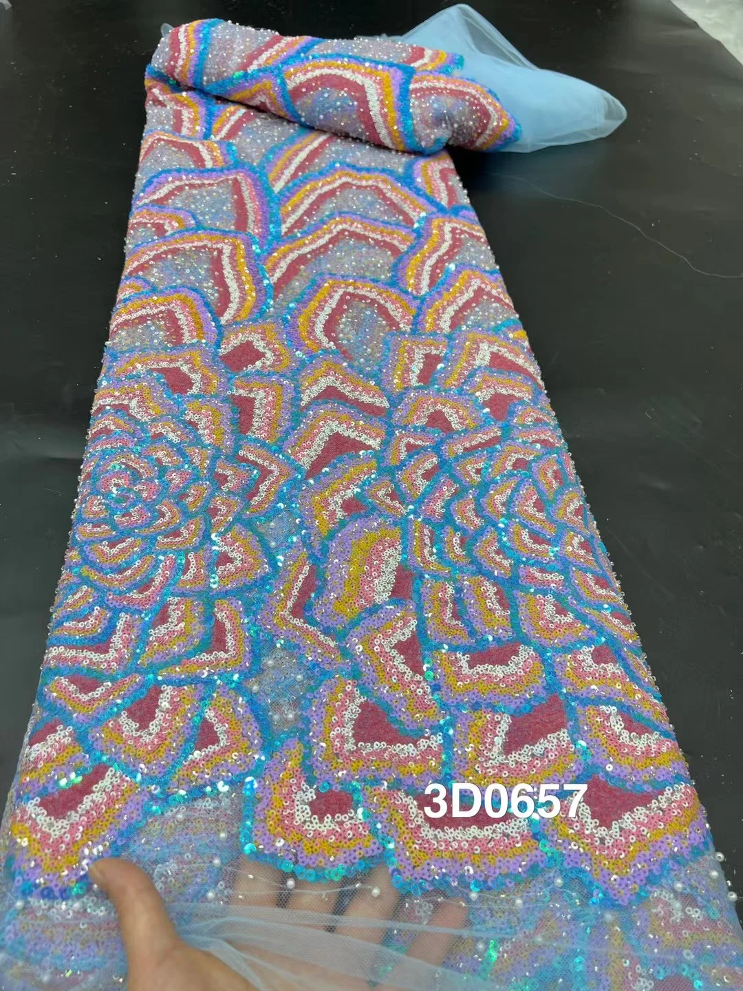 Luxury Bead Tube Embroidery African Lace Fabric 2025 High Quality French Sequined Tulle Fabric For Nigerian Wedding Party