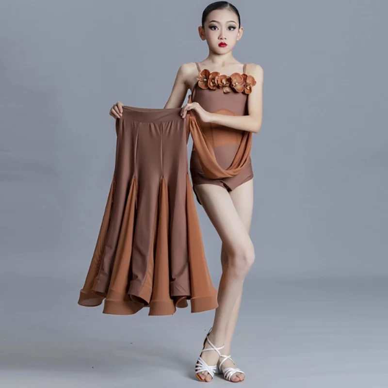 Abito da ballo moderno per ragazze adulte, competizione per bambini, body e gonna grande in rete, costumi di danza valzer standard nazionale