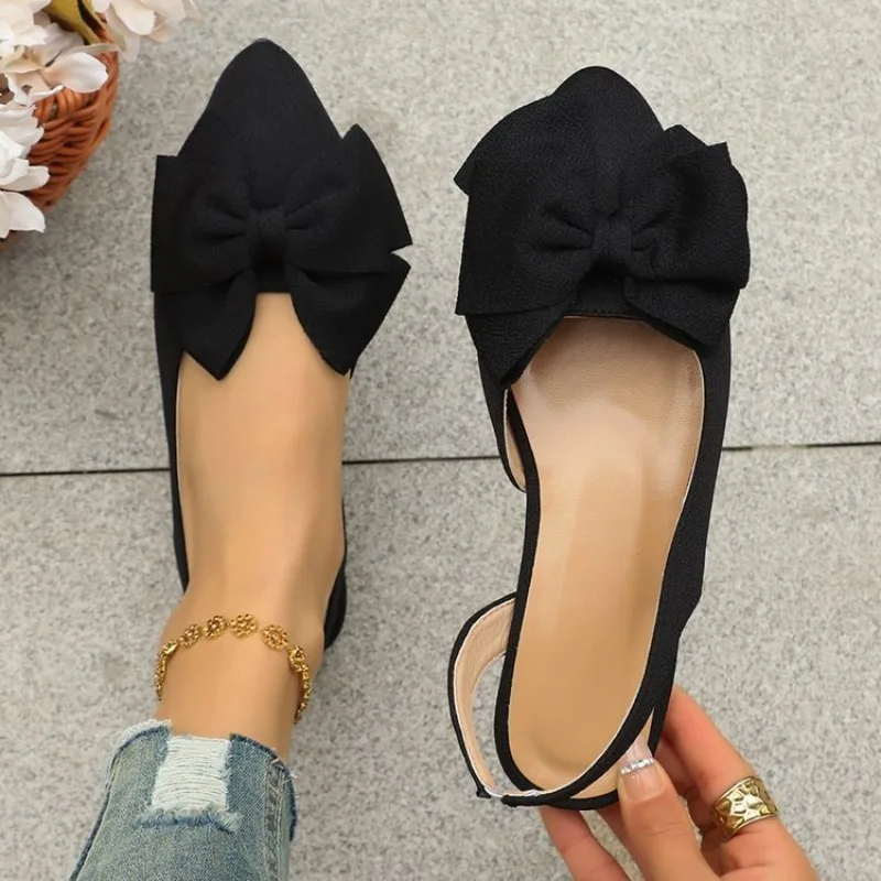 Women's Slingbacks Pointed Toe Flat Heel Bow Decorated Textured Upper Casual Daily Summer Footwear Collection Items Product Item