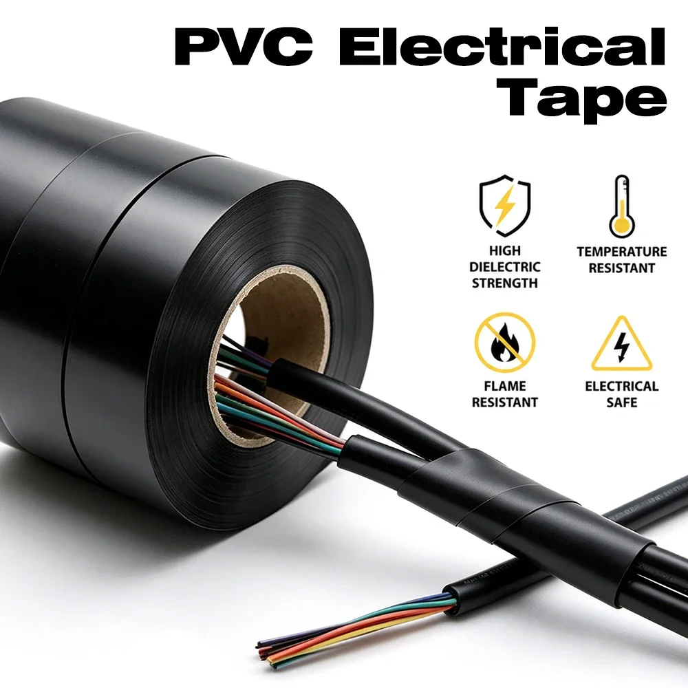 Schwarzes PVC-Elektroklebeband für den Automobilbereich, 25/35 m/Rolle, wasserdichtes, isolierendes Klebeband für den elektronischen Mehrzweckkabelbaum im Auto