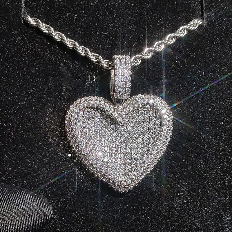 

2024 Hot Selling Gold Silver Color Full Paved CZ Heart Pendent Women Necklace With Rope Chain Gorgeous Female Engagement Jewelry