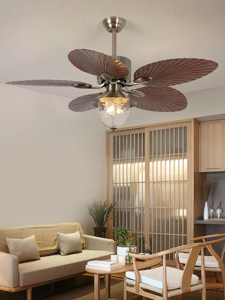 Frequency Conversion Electric Fan Lamp Dining Room Retro Ceiling Fan Lights Bedroom Decoration Remote Control Home Smart Light