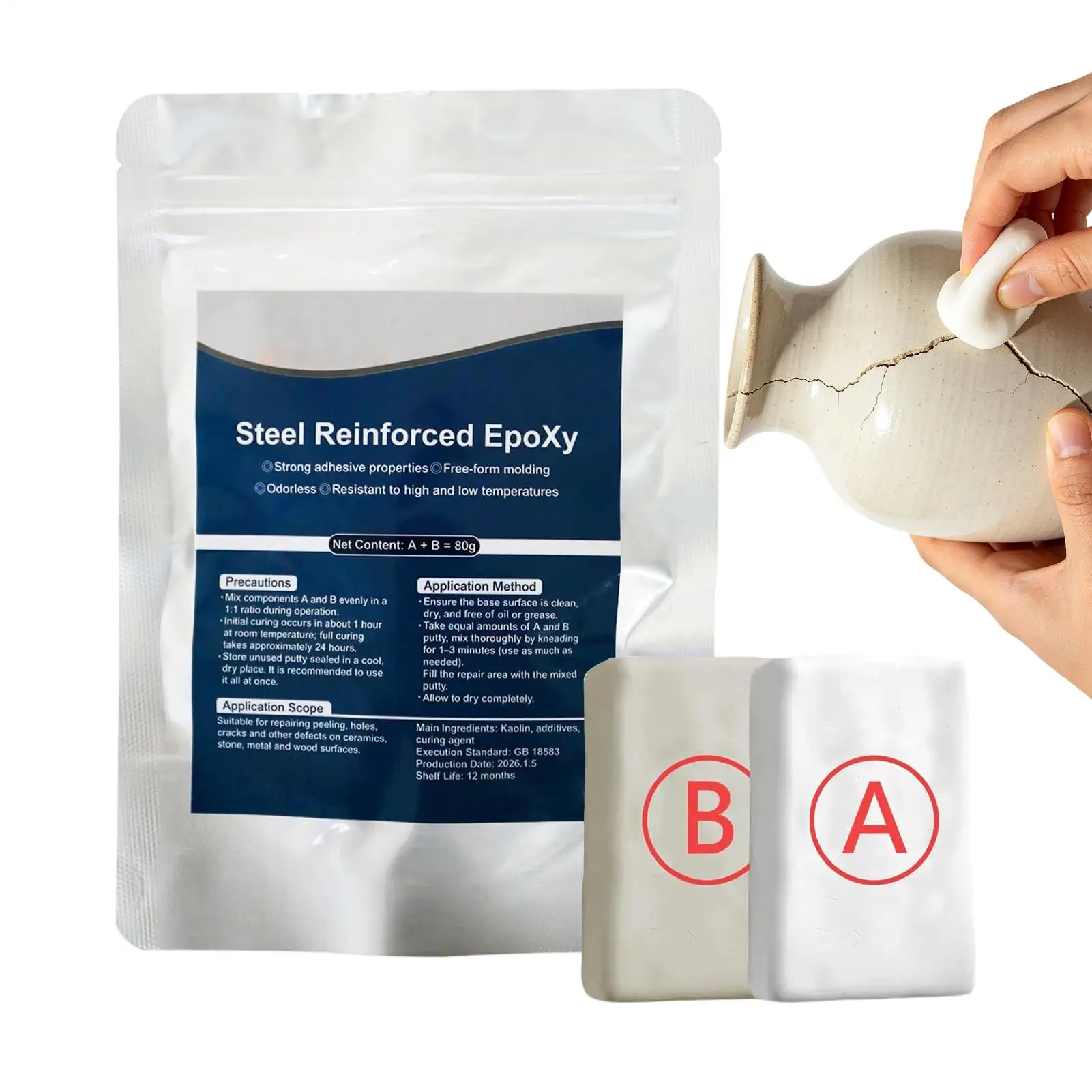 Fast Repair Epoxy Putty High Strength Two Part Filler for Sculpting Models Crafts Pool Repair Bonding Plastic Metal Ceramic Wood