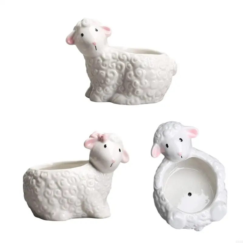 H8WB Artisanal Earthenware Sentimental Container Highlighting Lovely Sheep Sculpture