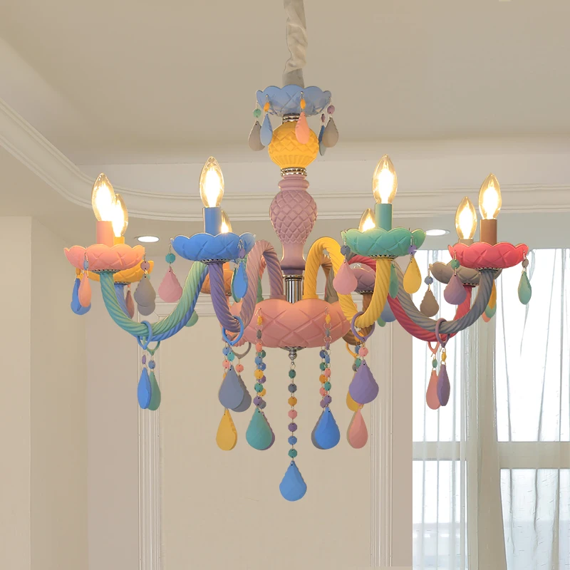 

Macaron crystal chandelier girl baby bedroom light Nordic dining room living room light creative American princess room lighting