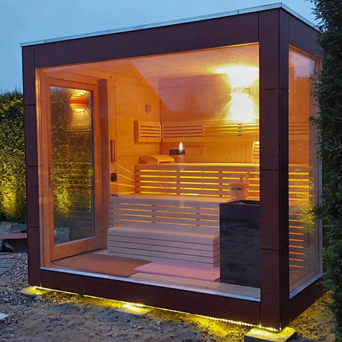 Custom Outdoor Red Cedar Wood Garden Plaza Steam Sauna Room