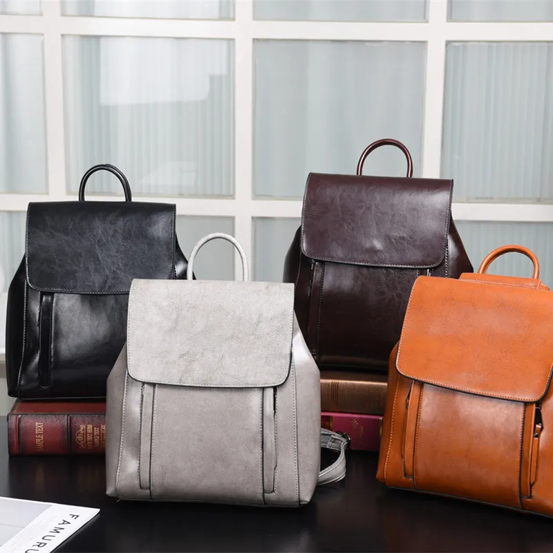 Light luxury leather women's backpack Clamshell compact multi-function travel business backpack