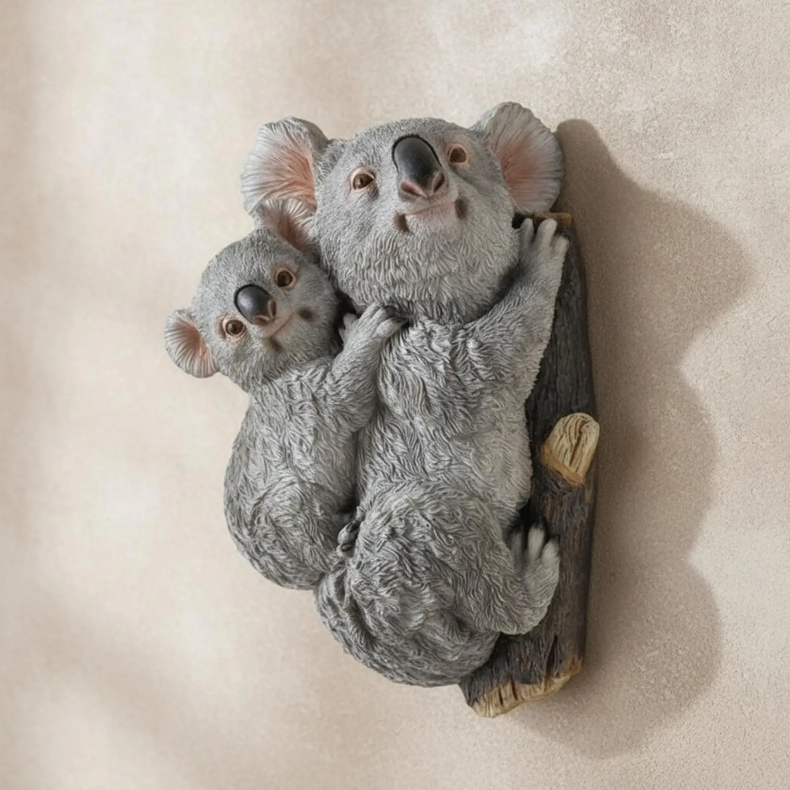 Koala Wall Sculpture Authentic Koala on Branch Wall Hanging Hand-Painted Animal Statue for Garden, Nursery, Entryway