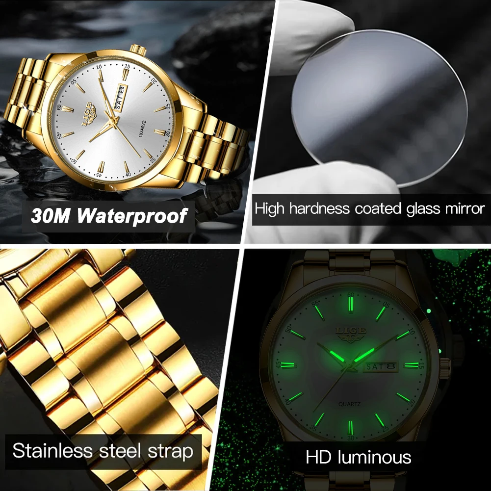 LIGE New Waterproof Watch Men Fashion Business Men Watch Top Brand Luxury Stainless Steel Sports Chronograph Quartz Wristwatches