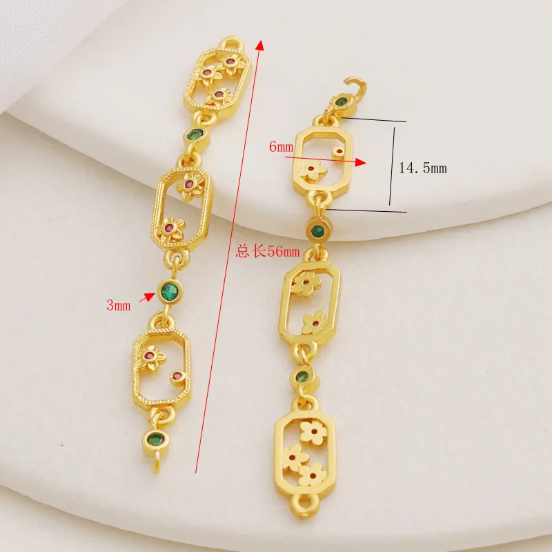 18k Gold-plated Matte Gold Inlaid Zircon Rectangular String Triple Pendant DIY Jewelry Accessories Oval Necklace Bracelet