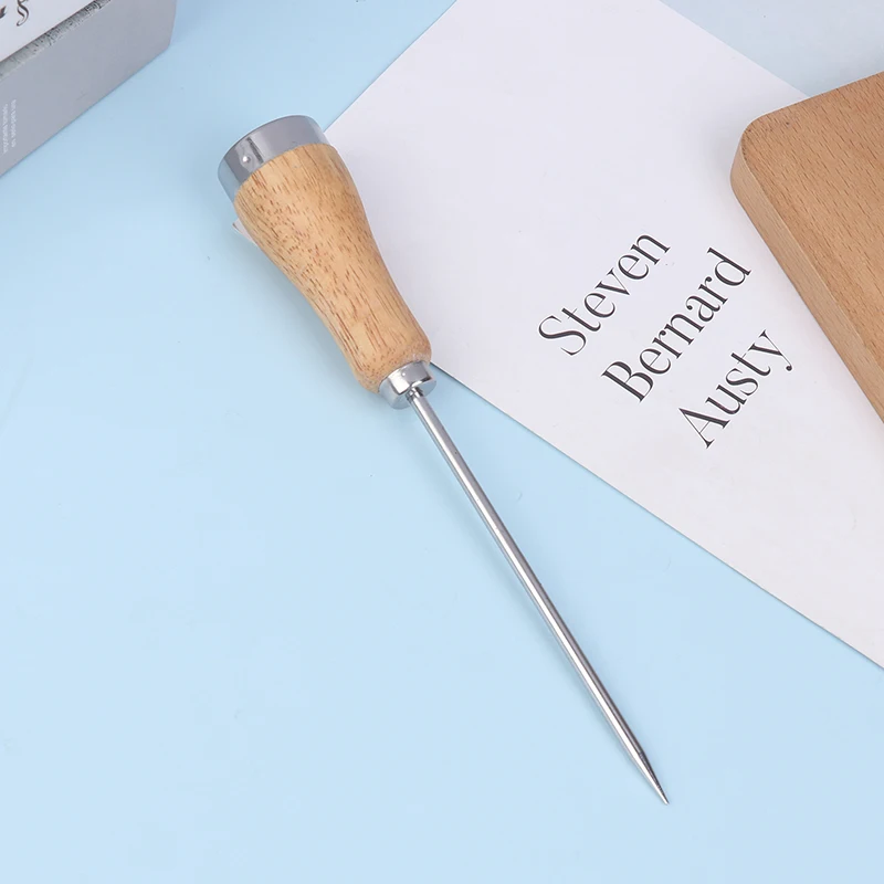Ice Pick Ice Icing Breaker Wooden Handle Stainless Steel Ice Pick Punch Crusher Cocktail Stick Fruit Bar Kitchen Tool.