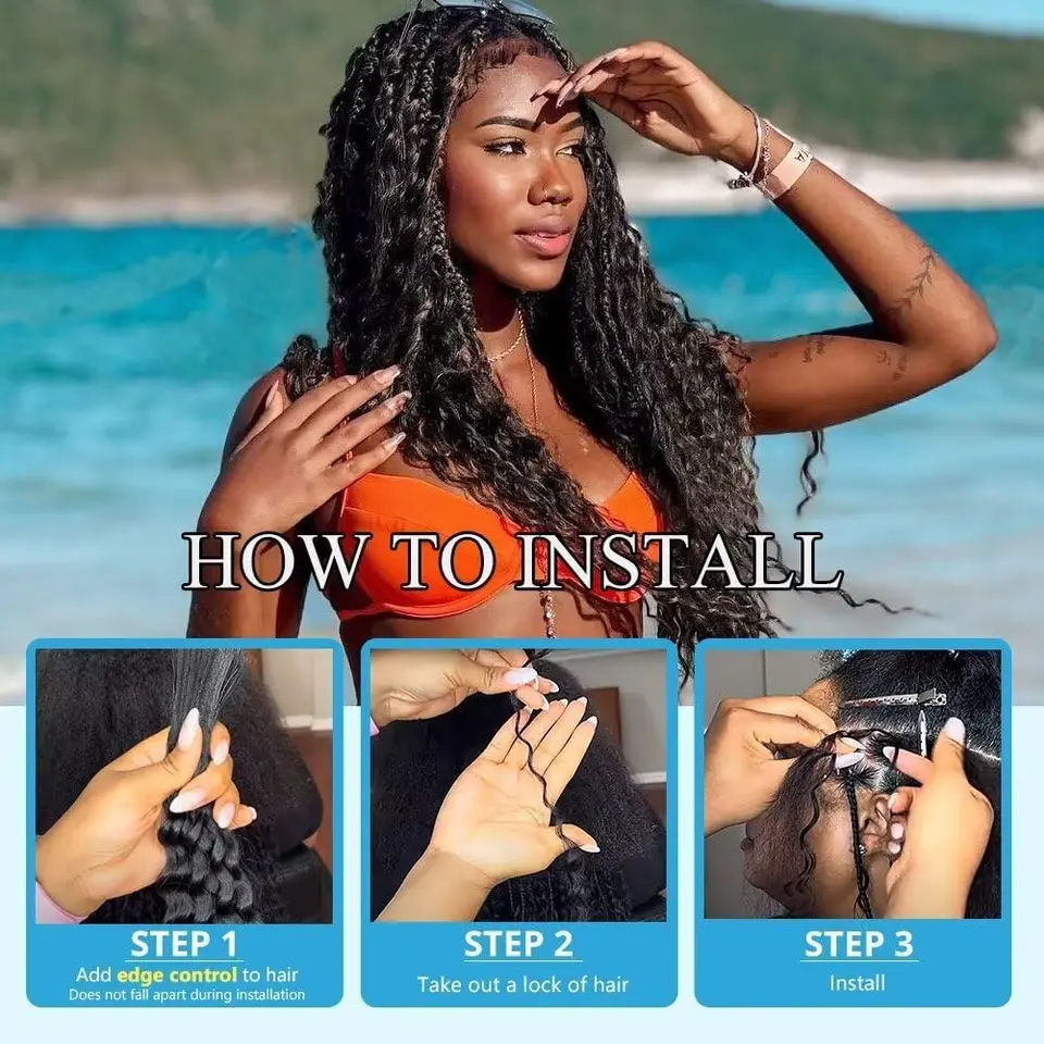 Cabello para trenzas boho, cabello humano profundo ondulado para trenzas, extensiones rizadas para trenzas, mojado y ondulado 6