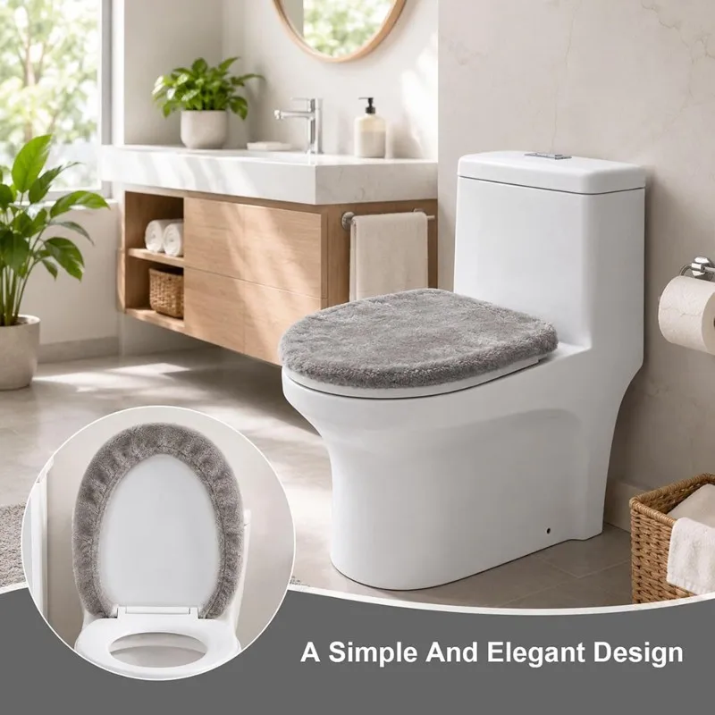 PORK-Soft Polyester For Home Toilet Seat Dust Cover-2Pcs Lid Cover Set