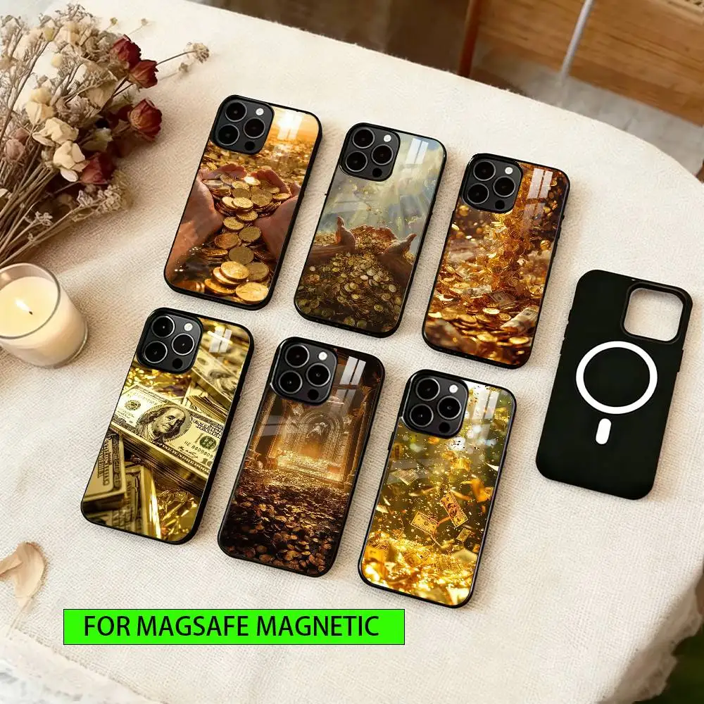 

Gold Coins and Cash Phone Case For iPhone17,16,15,14,13,12,11 Plus,Pro Magnetic with Magsafe Wireless Charging
