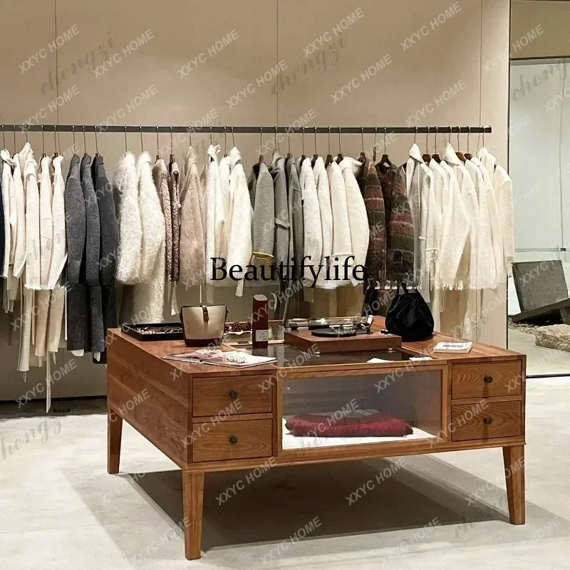 CX Fashion women's clothing, store solid wood Nakajima platform jewelry display stand clothing display props special customiza