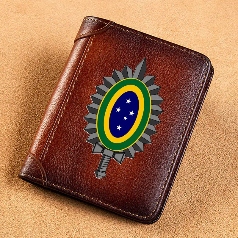 

High Quality Genuine Leather Men Wallets Brazilian Army Badge Printing Short Card Holder Purse Luxury Brand Male Wallet