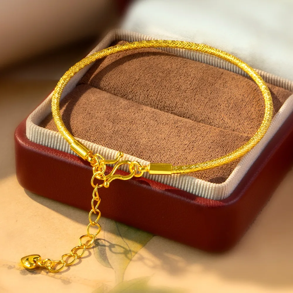 Brushed braided bracelet women's fashion simple fold wear fine flash jewelry 9999gold