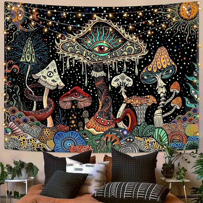 Augen- und Pilz-Wandteppich, Hintergrundstoff, hängendes Tuch, Schlafzimmer, Nachttisch, dekoratives Wandtuch, Miet-Schlafsaal-Wandteppich