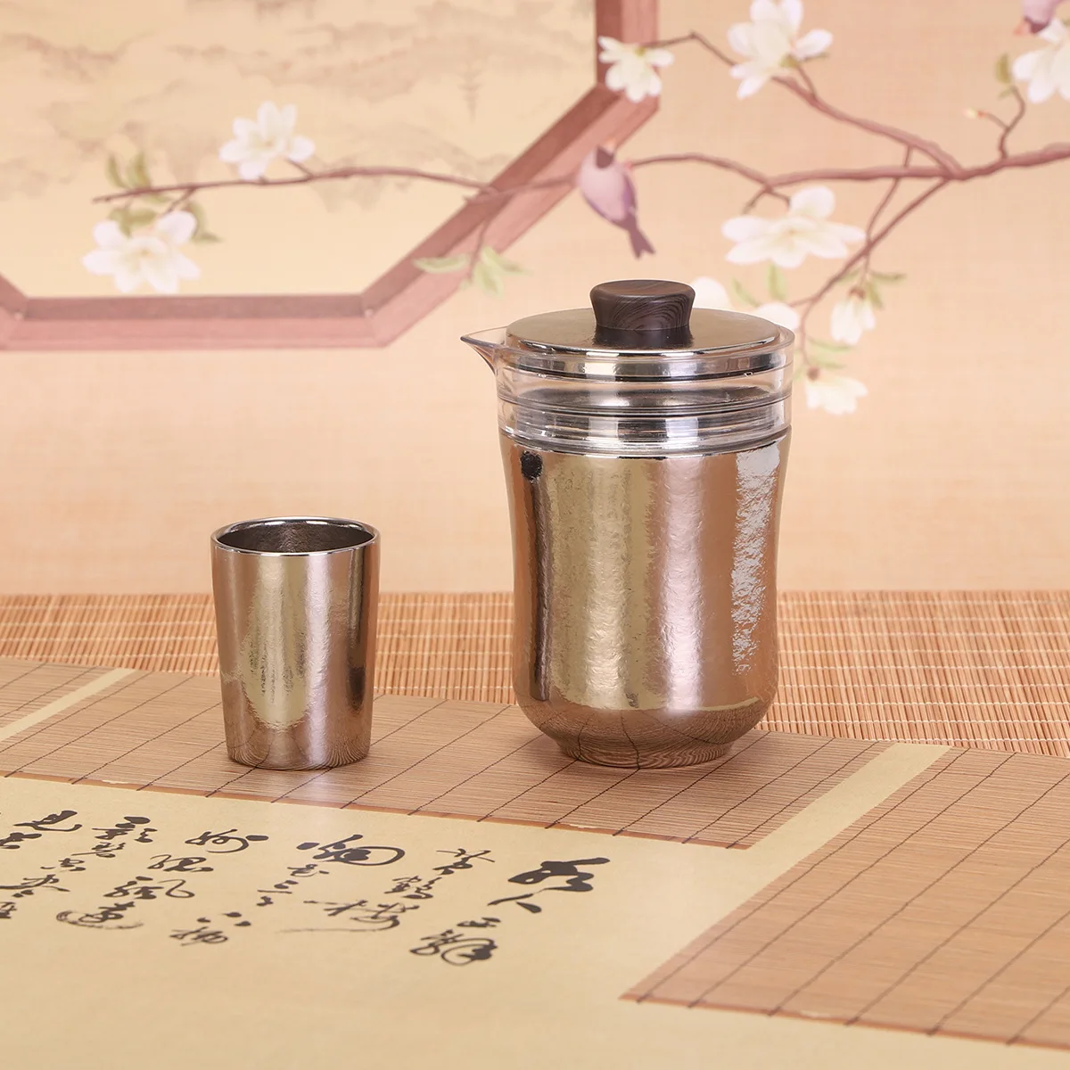 Pure titanium portable travel teapot with tea leak multi-functional tea set high-end office gift tea cup