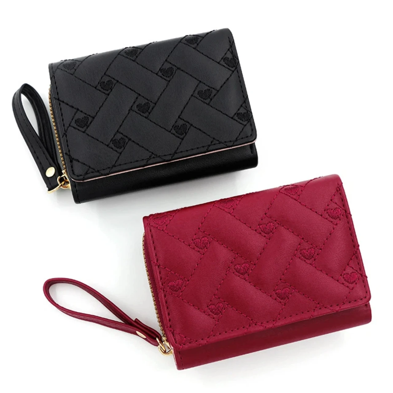 1pc Women's Short Embroidered Love Zero Wallet Zipper Buckle Large Capacity Card Bag Versatile Fashion Simple