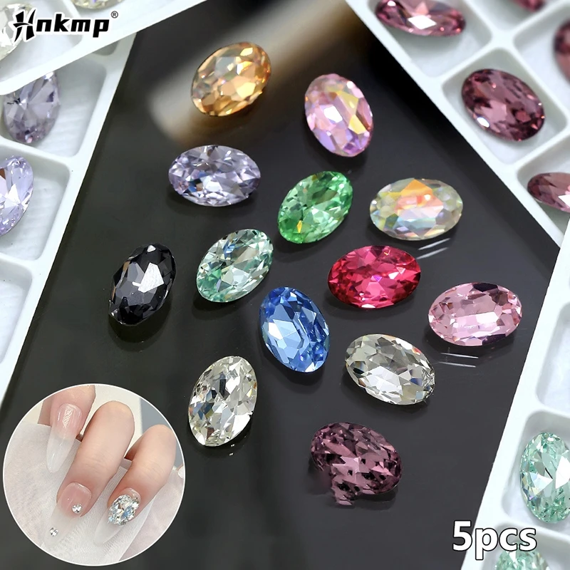 5Pcs Water Diamonds Oval Multi Cut Diamond Crystal Nail Rhinestone 3D Non HotFix Nail Art Decoration DIY Tool