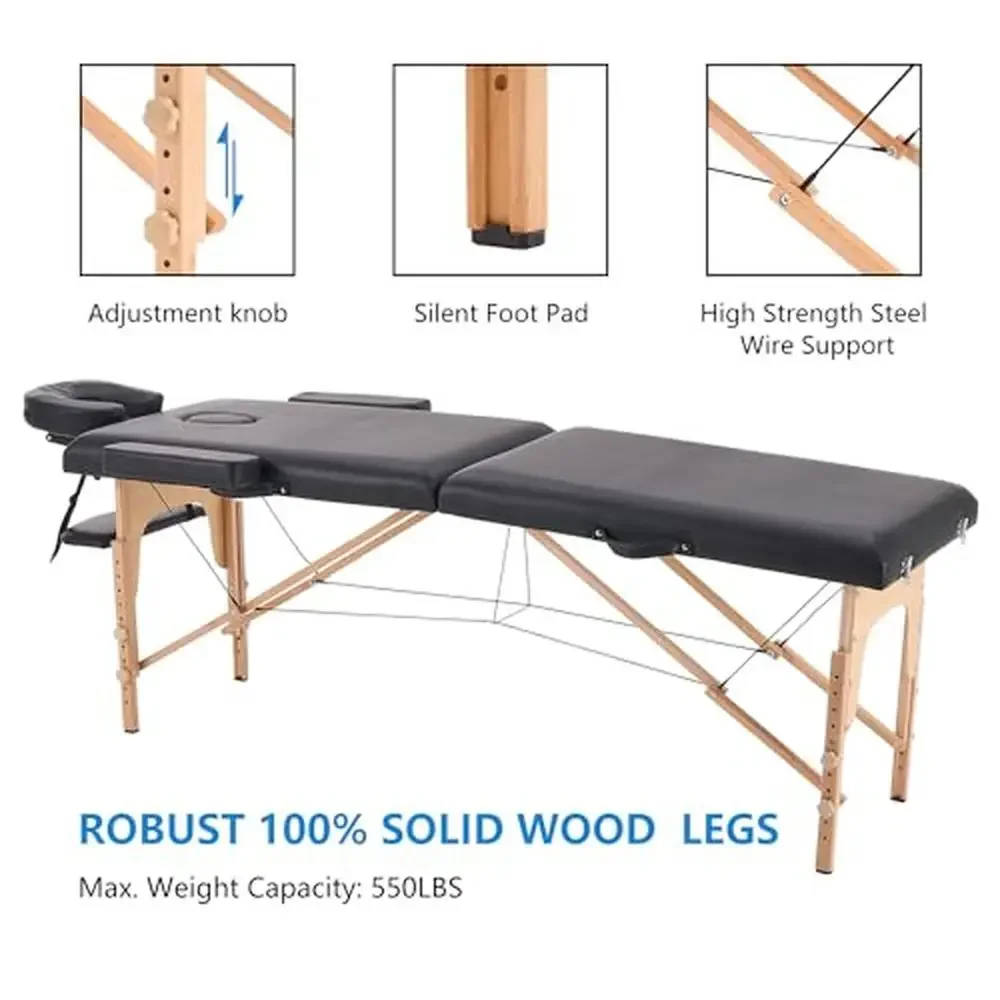 регулируемый 2-складной портативный массажный стол, спа-кровать с деревянным каркасом, легкий и складной салон красоты и центр здоровья