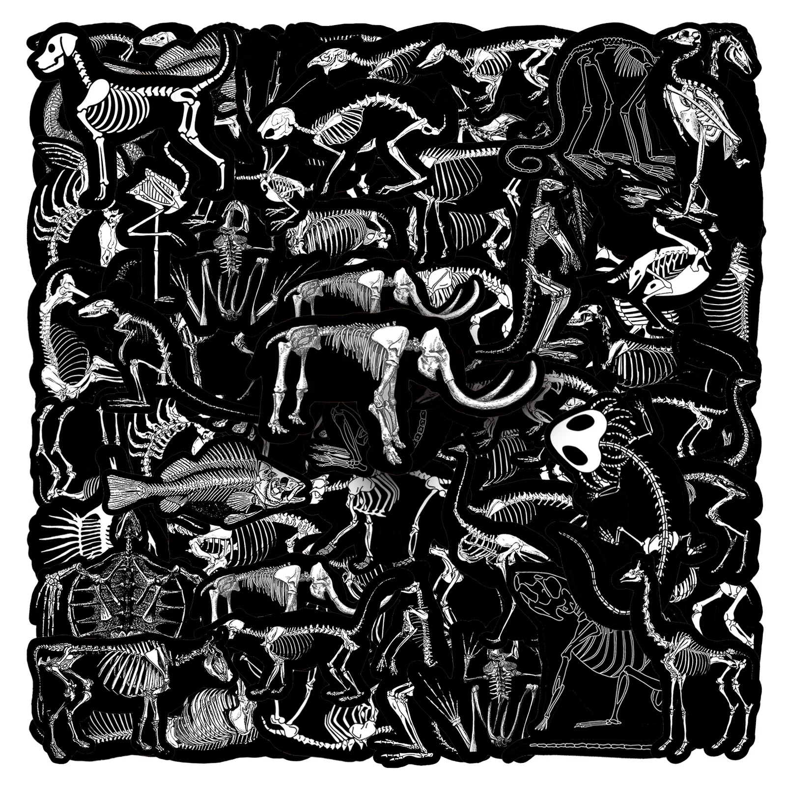 

10/50PCS Animal Skeleton Graffiti Black and White Decorative Mobile Phone Case Skateboard iPad Waterproof Sticker Kids Toy