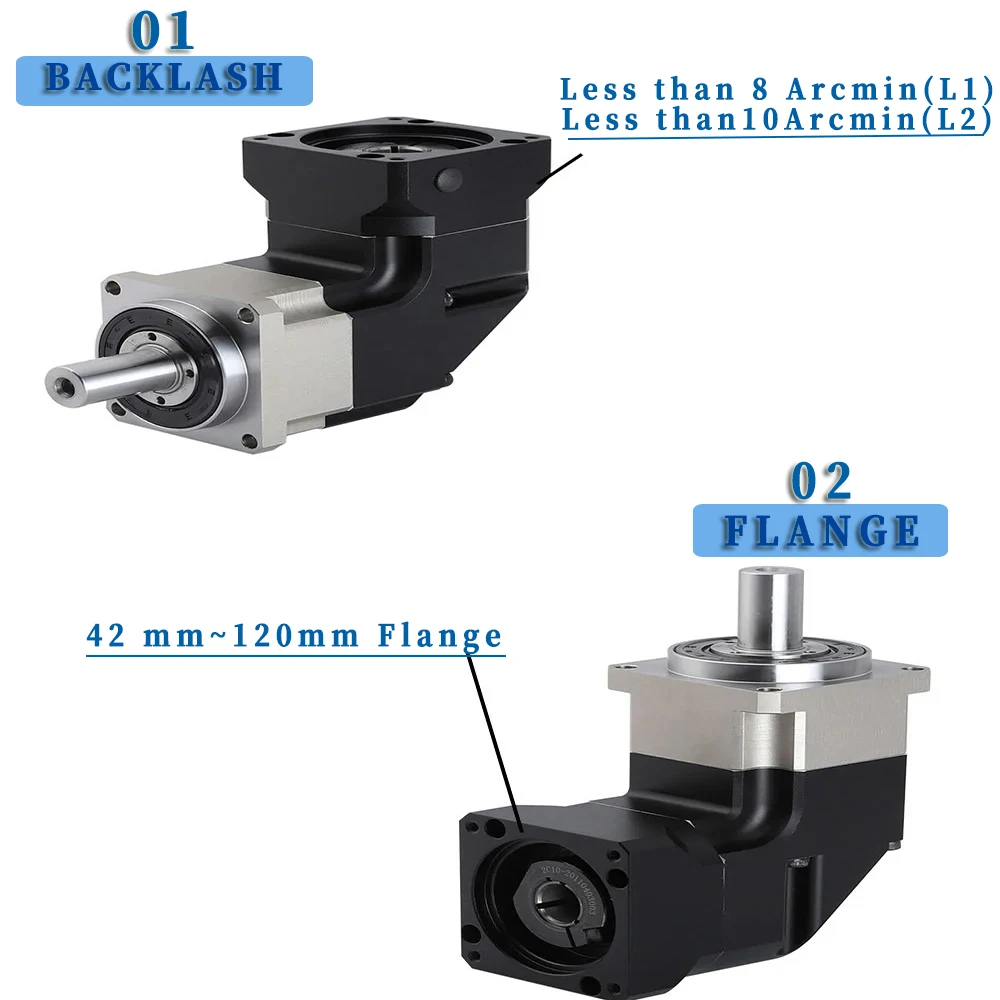 Imagem -06 - Redutor de Canto Engrenagem Helicoidal Caixa de Velocidades Planetária Redutor Angular Direito para 90 mm Flange Servo Motor Relação 3:1100:1 Nema34