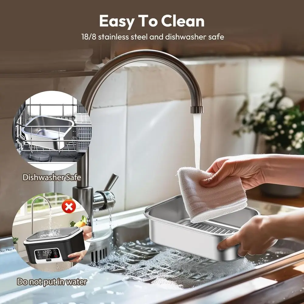 Portable 100W Electric Lunch Box, 6.3 Cups, 20000mAh Battery, Self-Heating, Includes Cutlery & Bag, BPA-Free (Black + White)