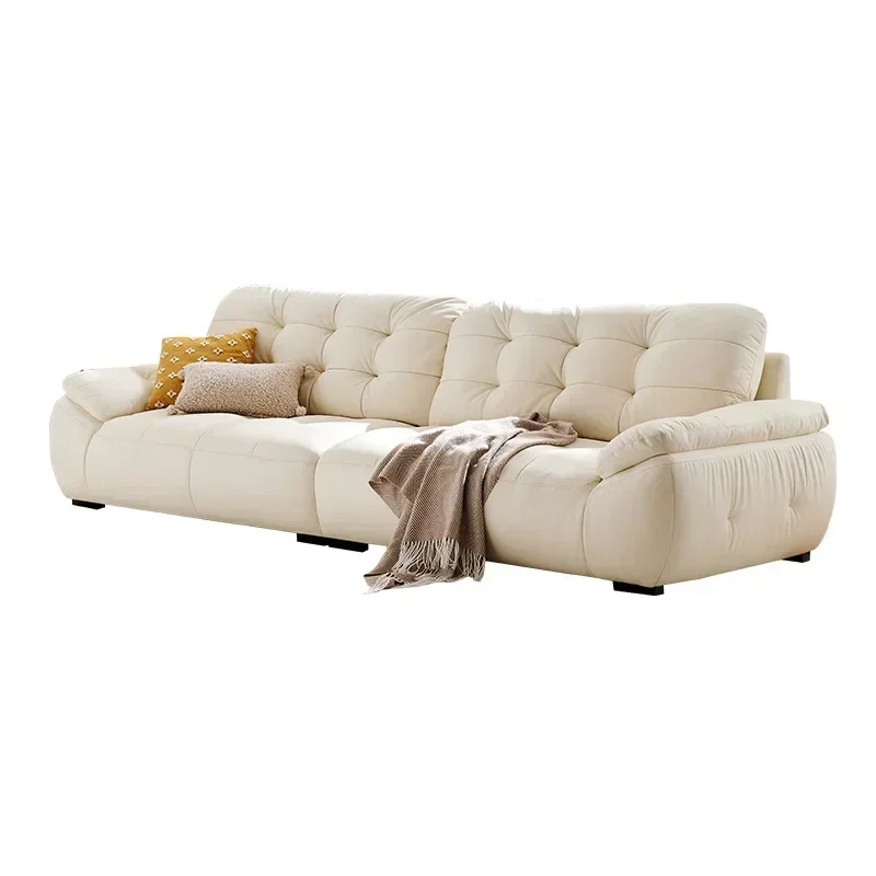 

French cream wind multi-functional living room first layer cowhide marshmallow cloud leather sofa leather sofa