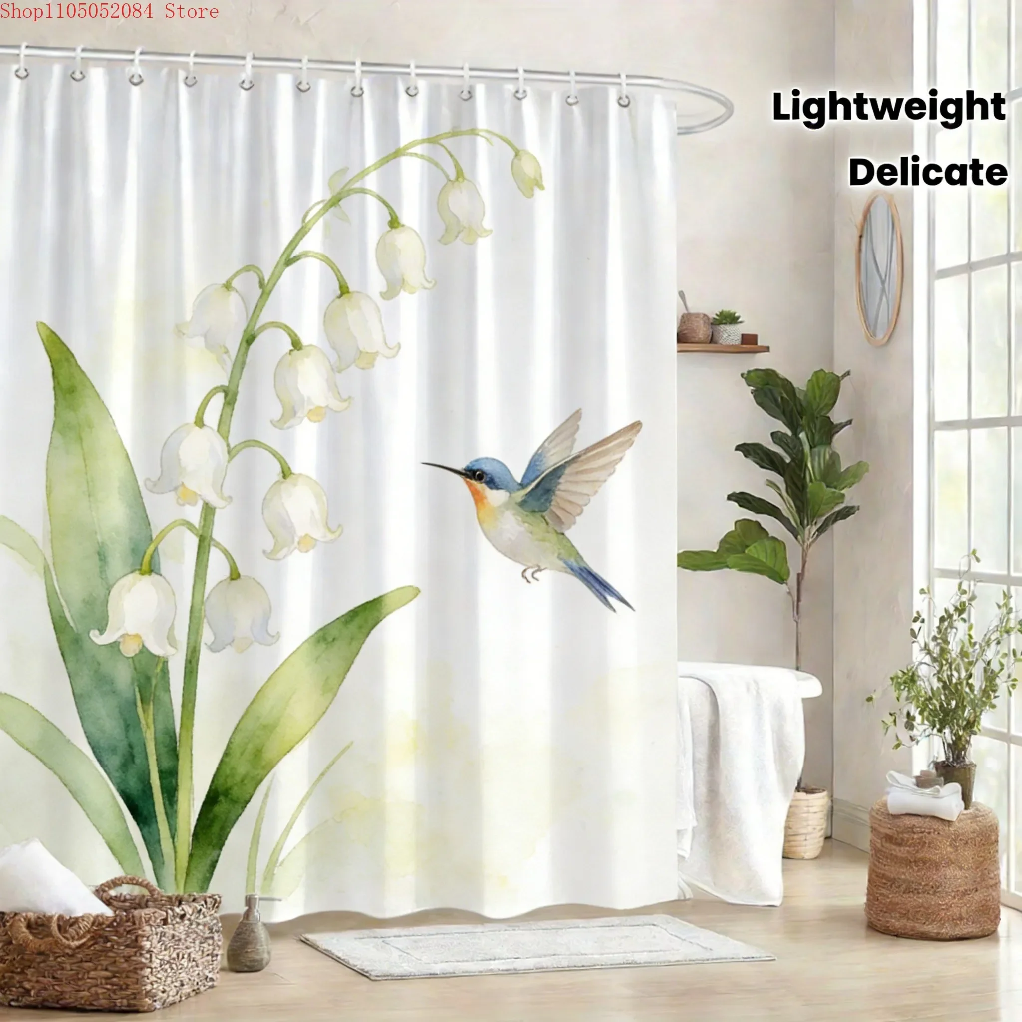 Blue Bird on Pink Lotus Leaves Quick Dry Waterproof Shower Curtain for Bathroom