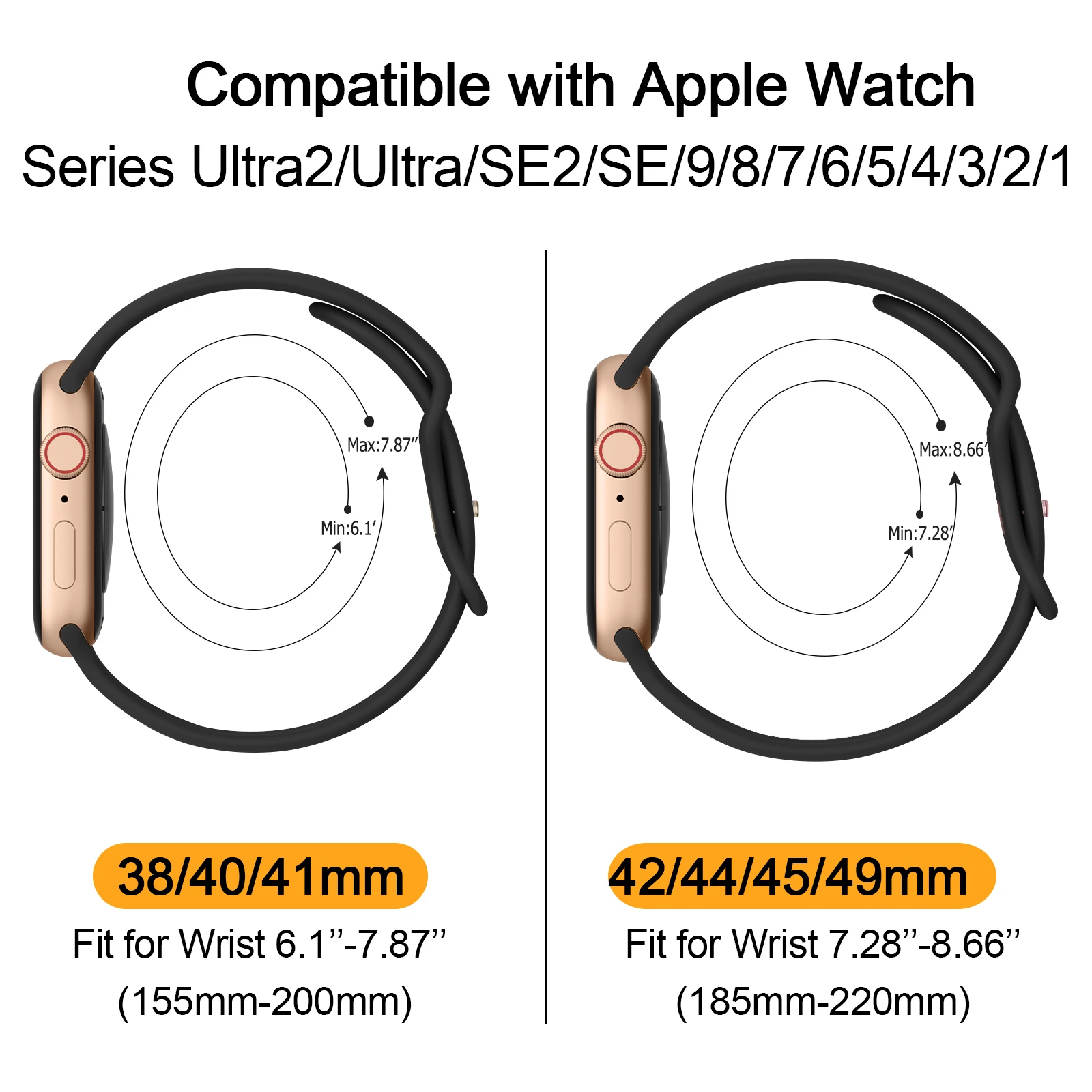Ремешок силиконовый для Apple Watch 9 8 7 6 5 4 3 SE, мягкий браслет для IWatch Ultra 49 мм 45 мм 41 мм 40 мм 44 мм 38 мм 42 мм