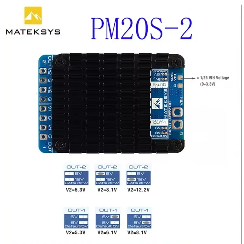 MATEK POWER MODULE PM20S-2 with Two Independent Step-Down Voltage Regulators 9V To 85V DC IN 25K Voltage Divider for FPV Drone