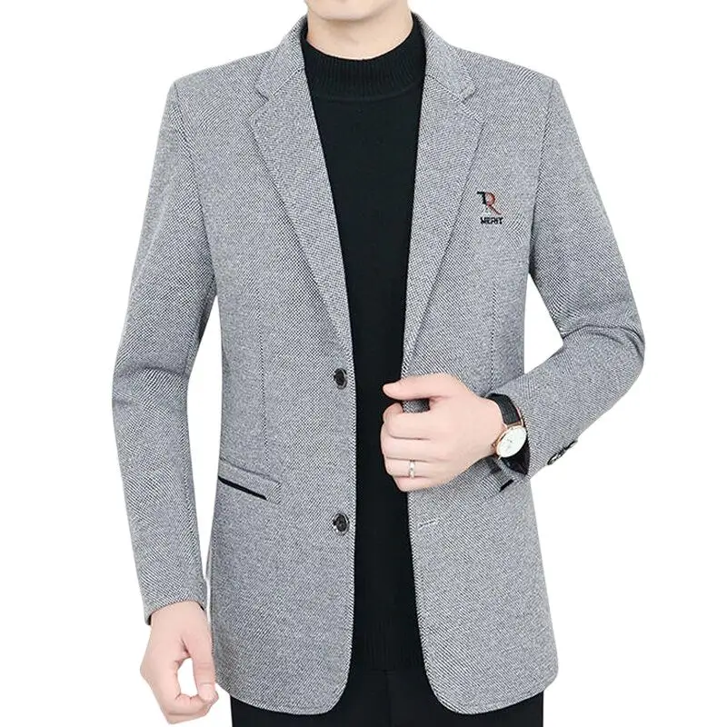 

Блейзер мужской деловой джентльменский свадебный модный однотонный шафер, утягивающий и повседневный пиджак для людей среднего и пожилого возраста