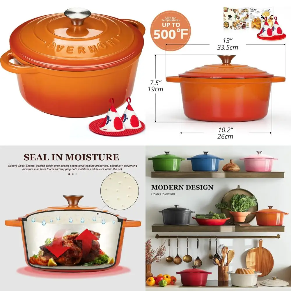 

Enameled Cast Iron Dutch Oven 5.5 Quart Pot with Lid - Heavy-Duty Cookware for Braising, Stewing, and Roasting, Including Cookbo