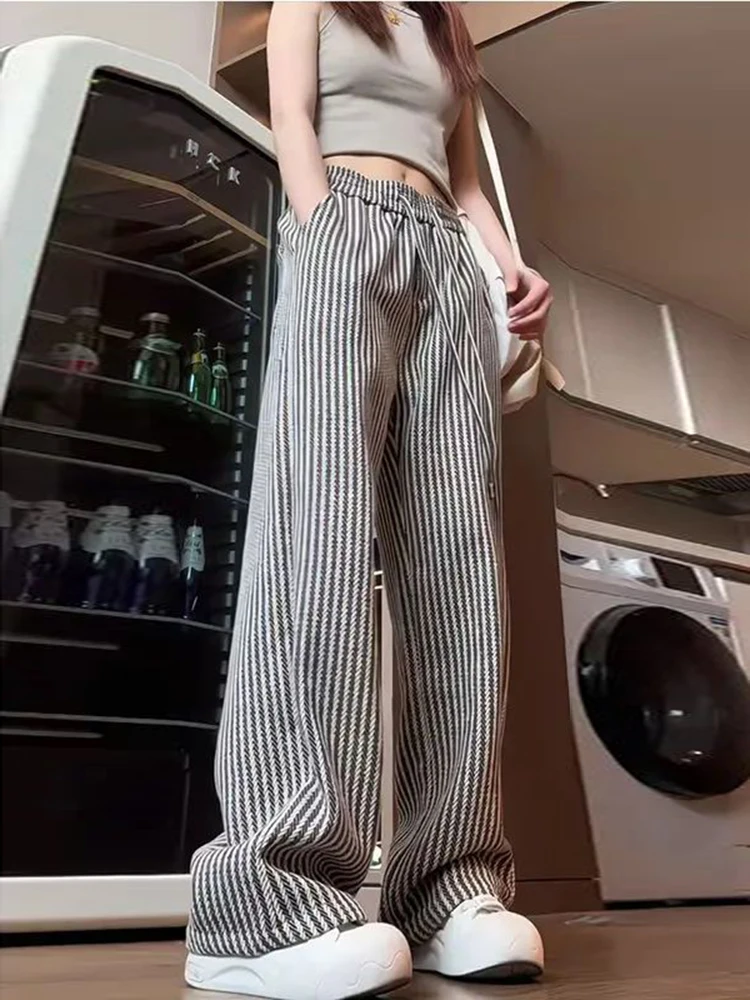 

Мужские повседневные брюки в американском ретро-стиле с вертикальными полосками, свободные, широкие, прямого кроя, дышащие, удобные, для осени и весны