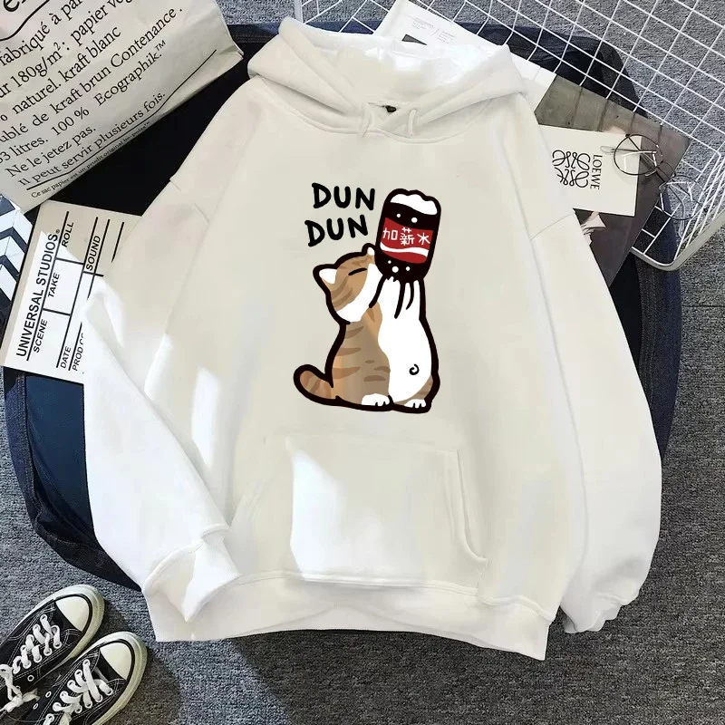 

Chinoiserie Style Female Hoody Funny 2024 Autunm Retro Trend Cartoon Kitten Print Hoodie Women Loose Design Lovers Casual Tops