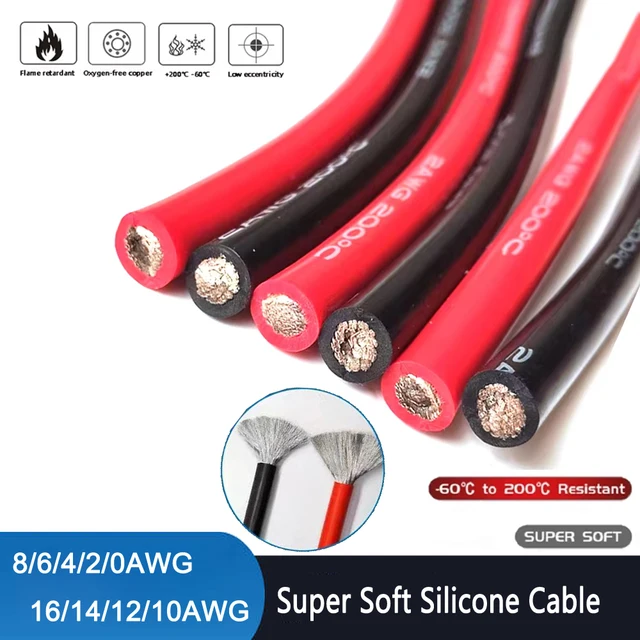 1/2/3/5/10M Super miękki silikonowy czerwony czarny przewód 0awg 2 4 6 8awg 10 12 14 16AWG Żaroodporny akumulator samochodowy Kabel zasilający elektryczny